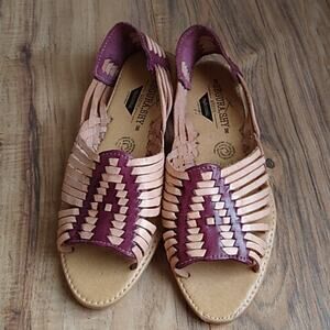 Segura Shy Leather Slip on Woven Sandals pink purple Boho Flat Size 9-9.5